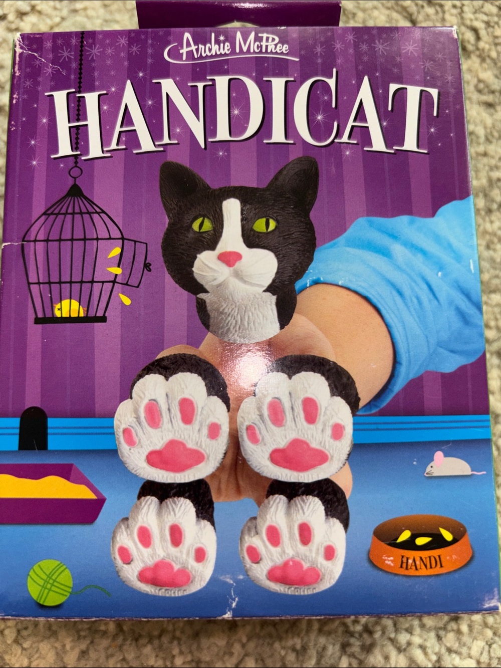 Handicat Cat Hand Puppet - Black & White with Pink Paws
